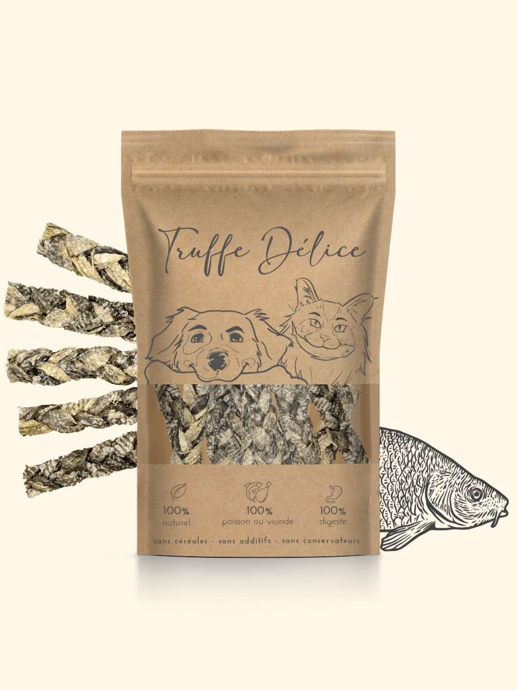 Tresses de peaux de morue pour chats